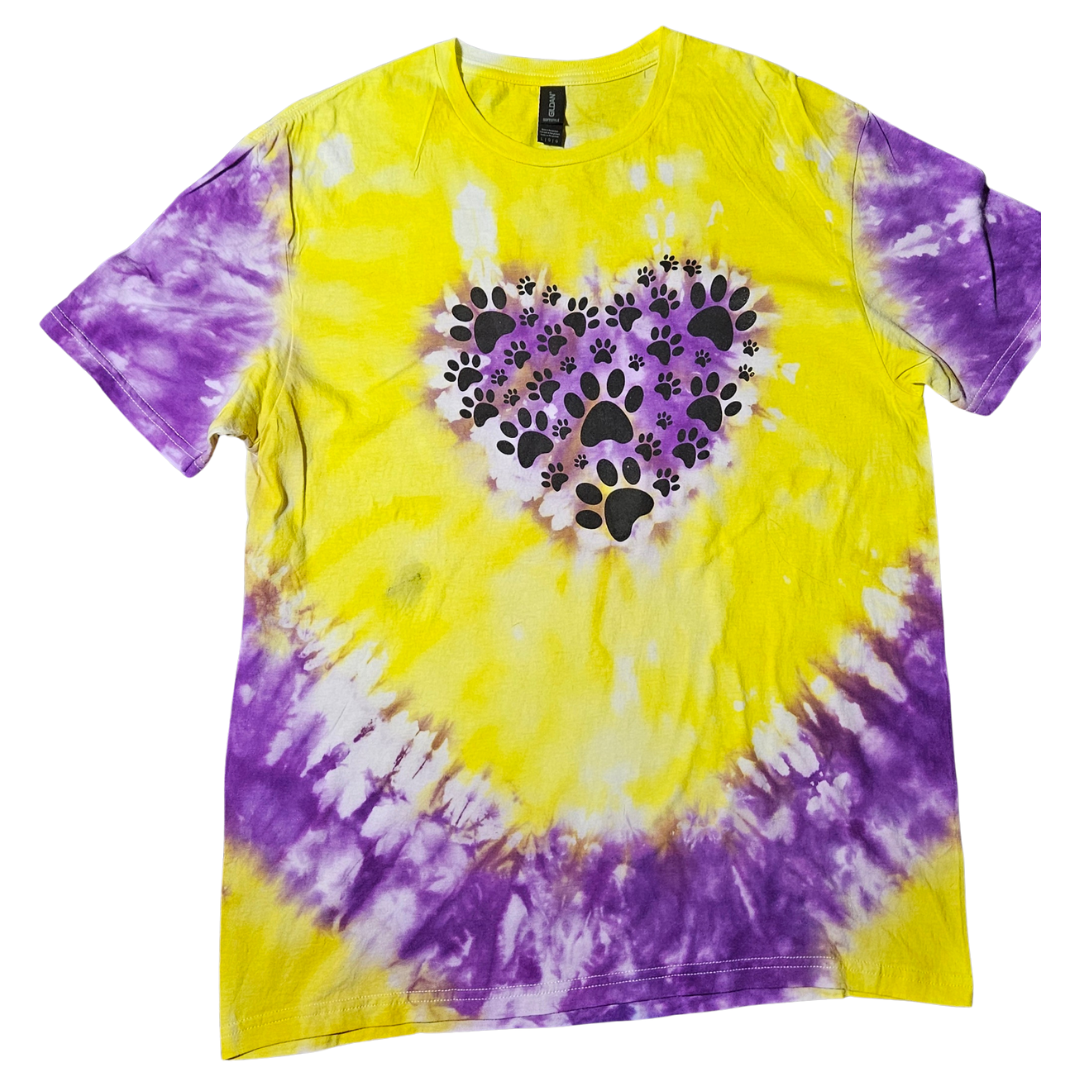 Radiant Purple-Yellow Tie Dye Tee with Paw Print