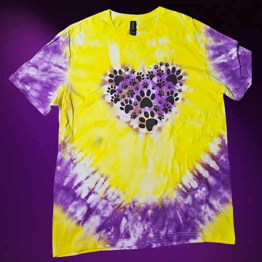 Radiant Purple-Yellow Tie Dye Tee with Paw Print