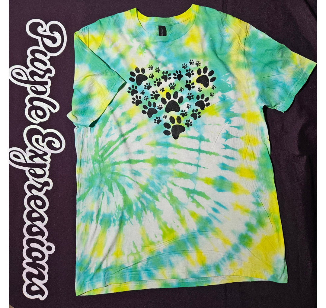 Energetic Yellow-Green Spiral with Paw Print Tee