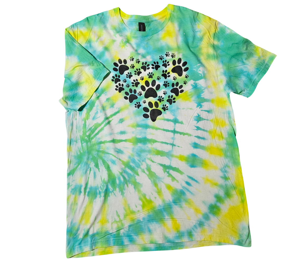 Energetic Yellow-Green Spiral with Paw Print Tee