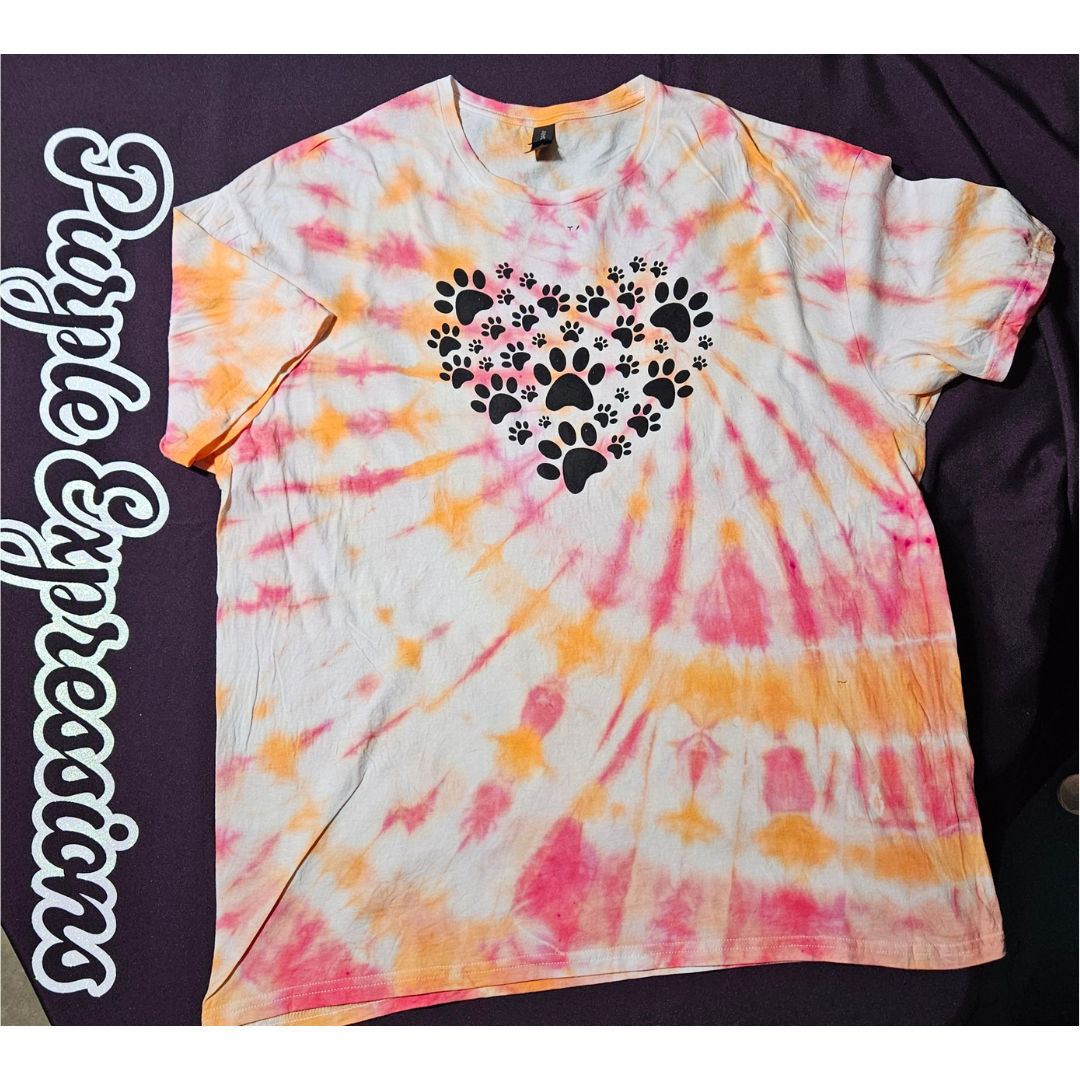 Orange-Pink Swirl with Paw Print T-Shirt