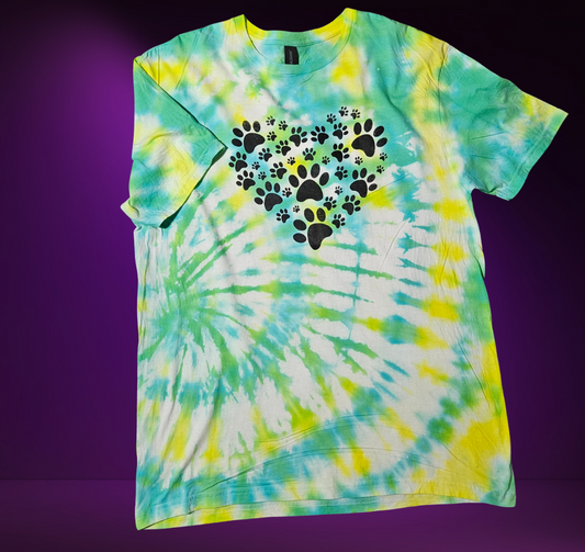 Energetic Yellow-Green Spiral with Paw Print Tee