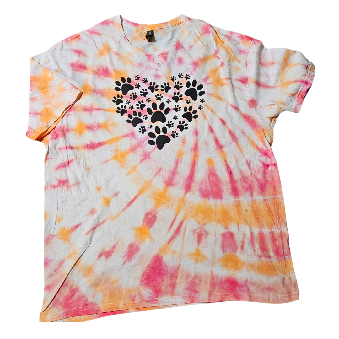 Orange-Pink Swirl with Paw Print T-Shirt