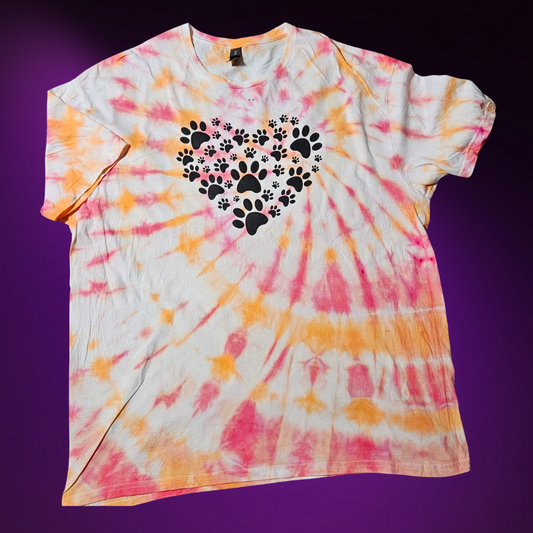 Orange-Pink Swirl with Paw Print T-Shirt