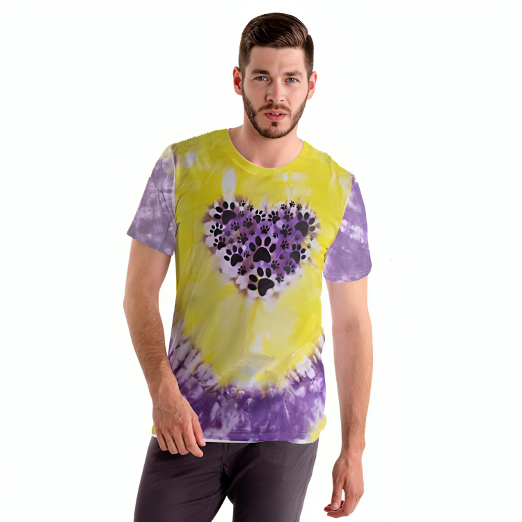 Radiant Purple-Yellow Tie Dye Tee with Paw Print