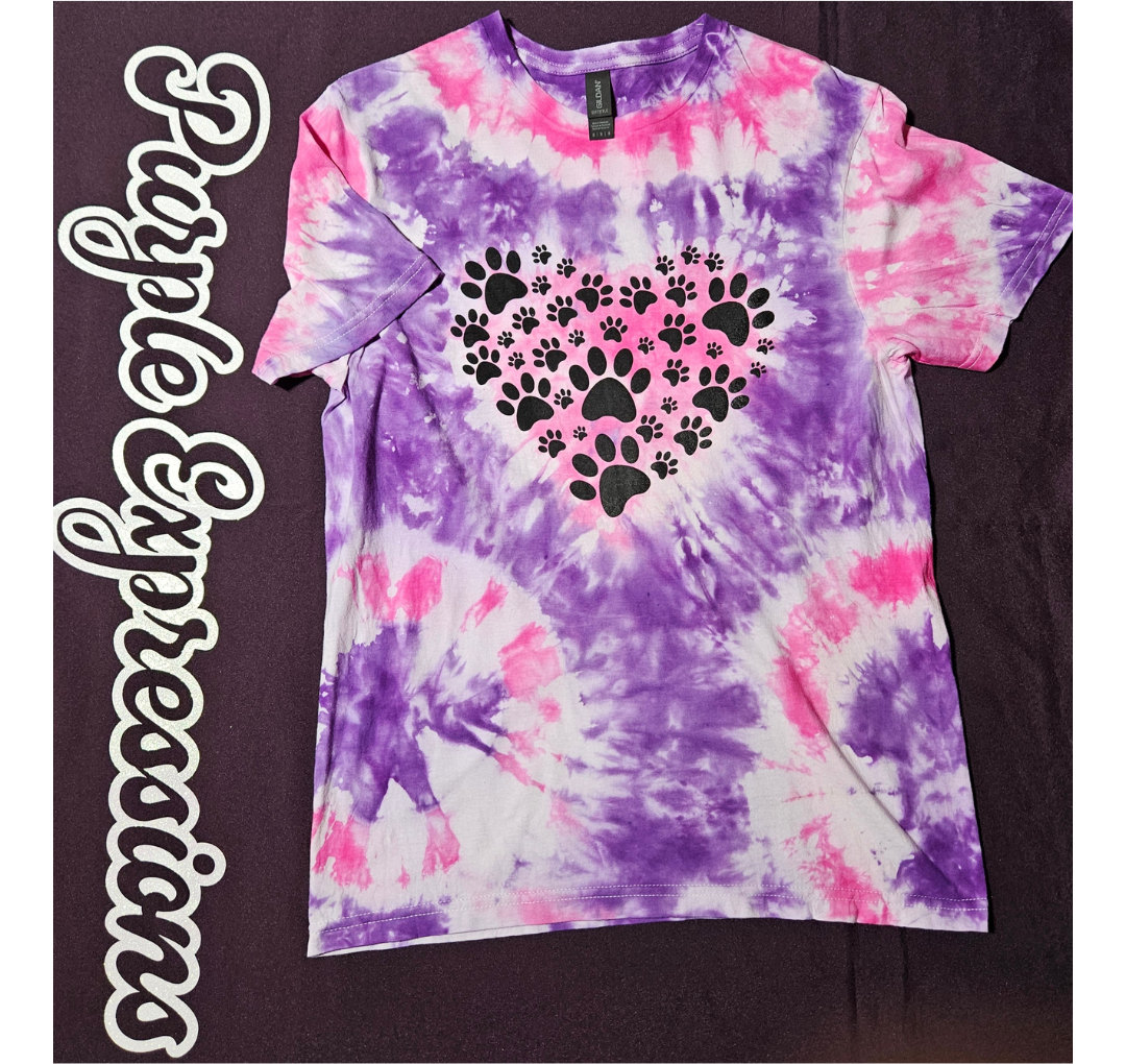 Playful Purple-Pink Swirls with Paw Print T-Shirt