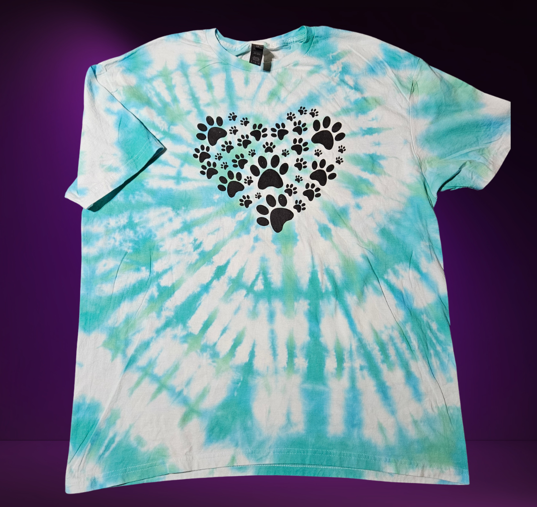 Spiral Blue-Green Tie Dye T-shirt with Paw Print