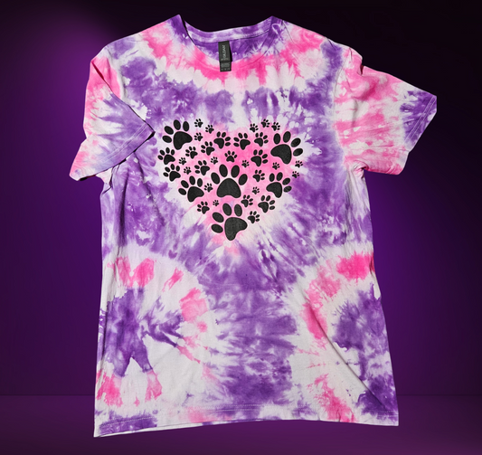 Playful Purple-Pink Swirls with Paw Print T-Shirt