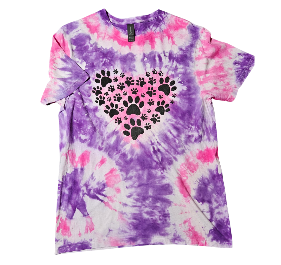 Playful Purple-Pink Swirls with Paw Print T-Shirt