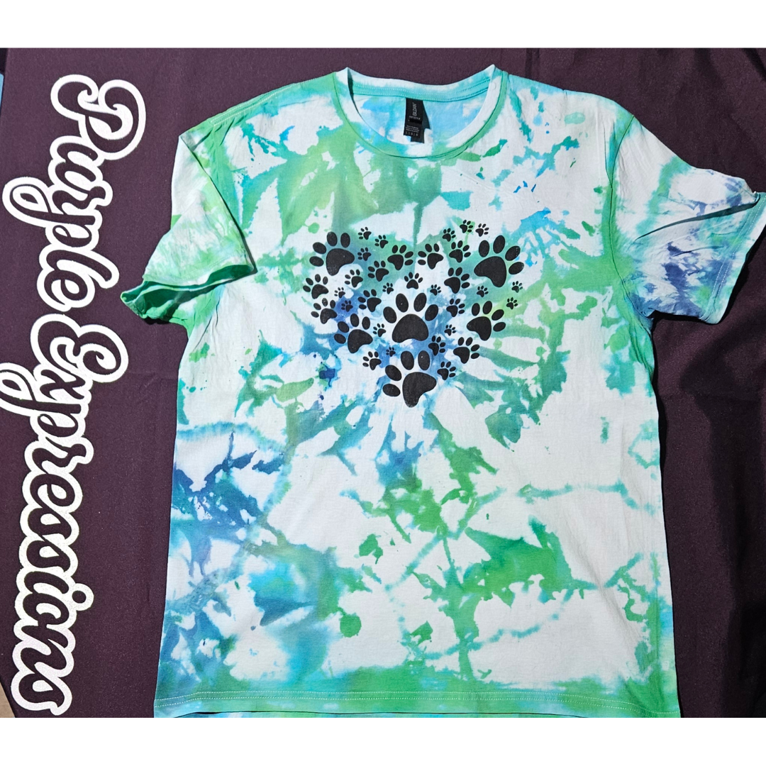 Blue-Green Scrunch Tee with Paw Print