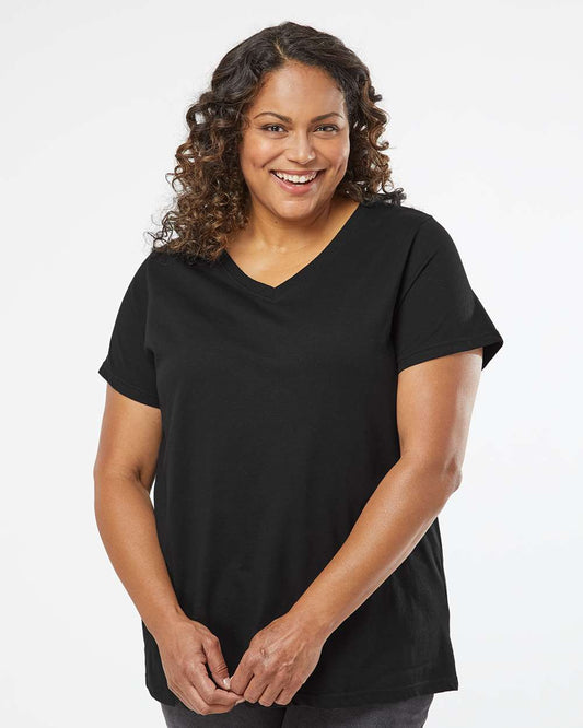 LAT Women's Curvy Collection Fine Jersey V-Neck Tee