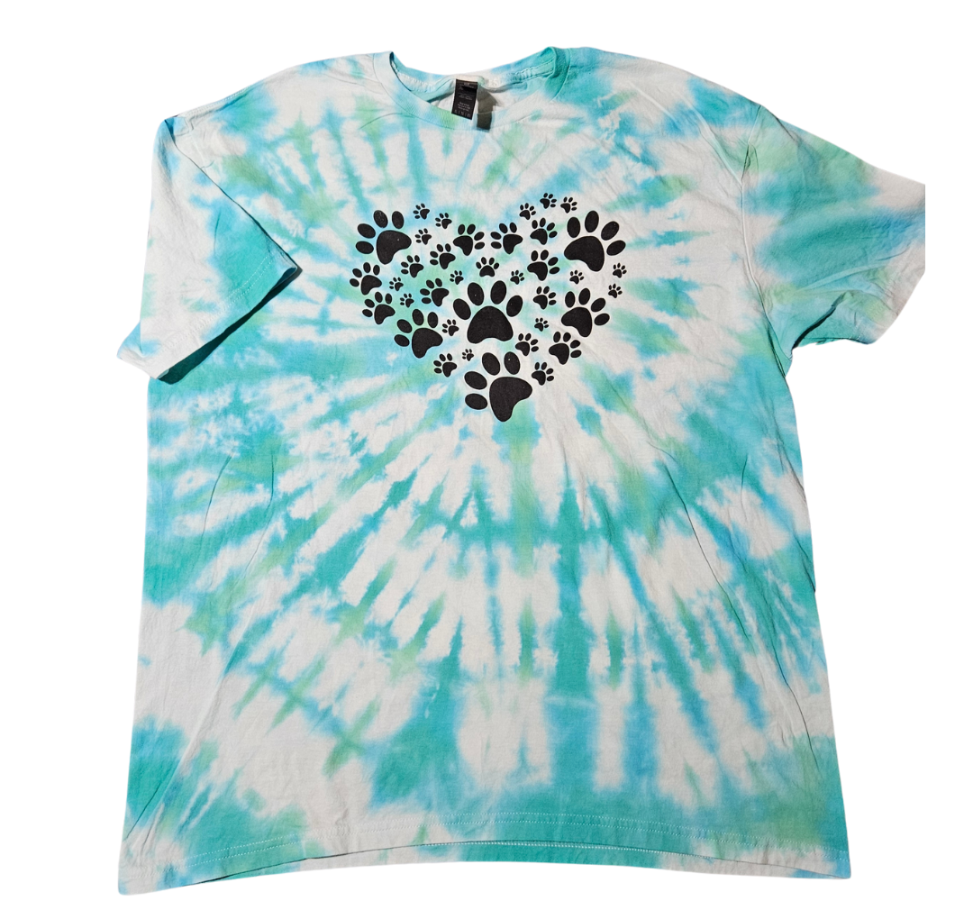 Spiral Blue-Green Tie Dye T-shirt with Paw Print