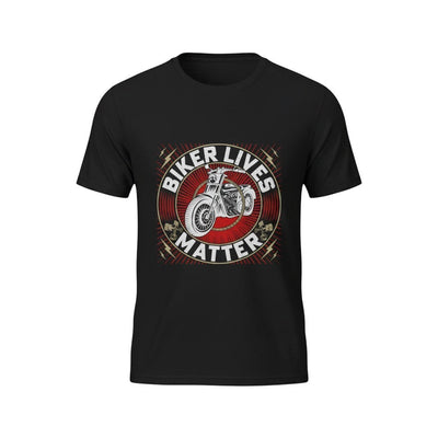 Purple Expressions black 100% cotton t-shirt with a bold 'Biker Lives Matter' graphic featuring a motorcycle and chains.
