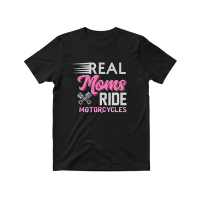 Purple Expressions Real Moms Ride Motorcycles DTF transfer with pistons graphic. Pink and gray text.